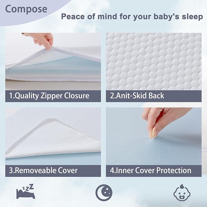 Lisara Baby Bassinet Mattress Pad, 33 x 20 Dual Sided Gel Memory Foam Mattress with Waterproof, Removable and Breathable Ice Silk Cover, Fit for Bassinet