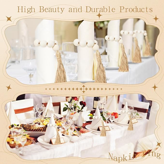 60 Pcs Wooden Napkin Rings for Table Decor, Rustic | Wood Bead Napkin Rings - Image 4