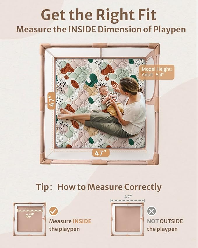 Blissful Diary Baby Play Mats for Floor, 47x47 Inch Playpen Mat, Thicker Padding Foam Playmats for Babies and Toddlers Infants, Modern Abstract