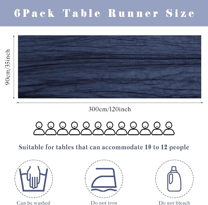 6 Pcs 10FT Navy Blue Cheesecloth Table Runner Gauze Fabric 35 x 120 Inches Long - Image 3