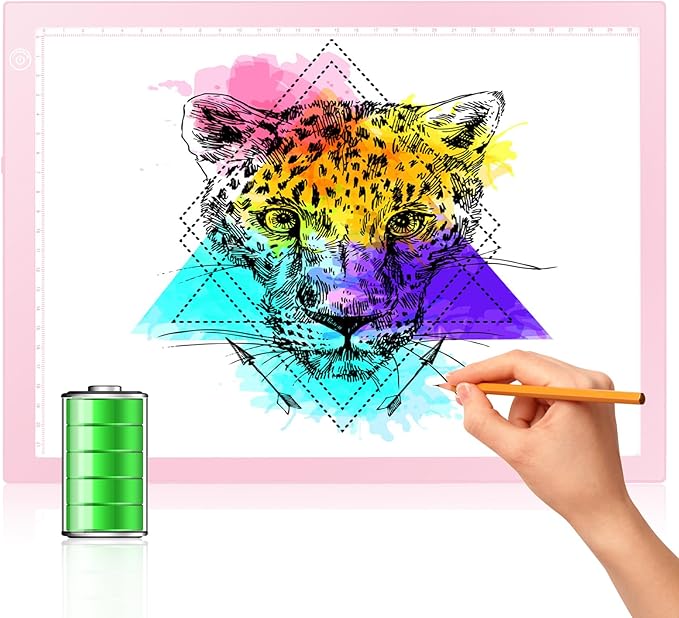 LitEnergy Rechargeable Battery Powered Light Tracing Box, Ultra-Thin Adjustable USB Power Artcraft LED Trace Light Pad Size A4 for Drawing, Streaming, Sketching, Animation, Stenciling (Pink)