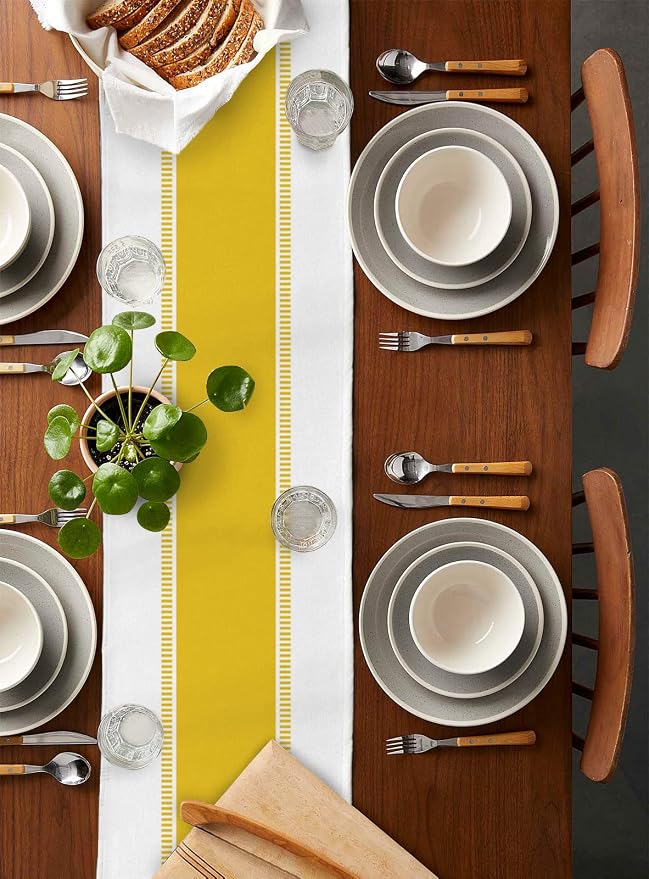 Yellow Table Runners 120 inches Long, Modern Stripes Table Runner Farmhouse - Image 2
