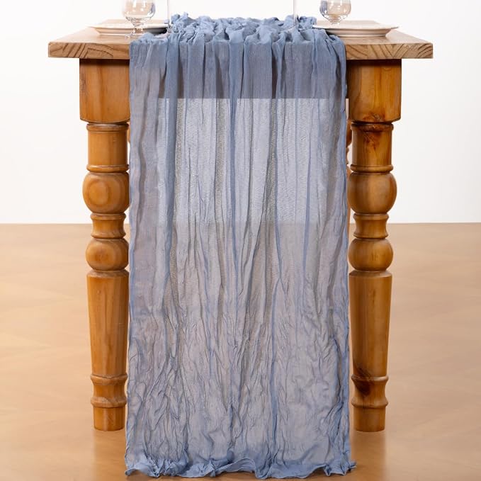 DeZerlor Dusty Blue Cheesecloth Table Runner 1 Pack Summer Boho Runner | - Image 4