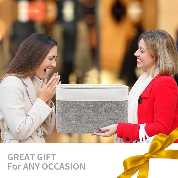 Storage Bins Large Fabric Storage Baskets for Shelves 3 Pack, Decorative Linen Closet Baskets with Handles for Organizing, Shelf, Clothes, Home, Office, 15x11x9.5Inches (Grey&White)