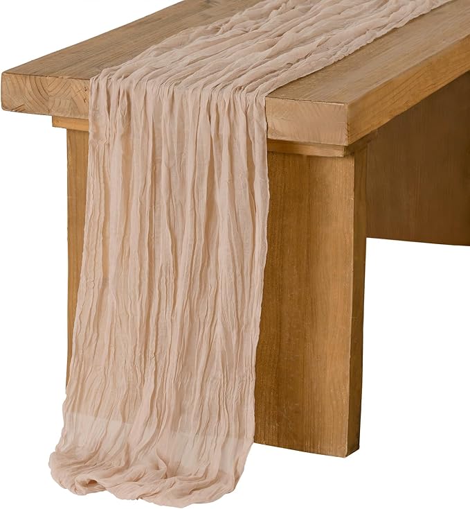 Ling's Moment Nude Gauze Cheesecloth Table Runner, 14FT | Beige Sheer Cheese by LingsMoment