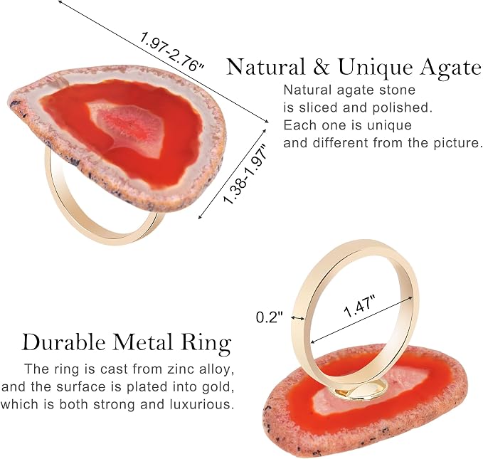 CozyTower Agate Napkin Rings Set of 4, Unique Geode Napkin Rings | Gold Napkin - Image 2