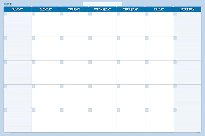 18" x 24" Sky Blue Horizontal 30-Day Dry-Erase Task, Goals and Objective 1-Month erasable Wall Planner Calendar. Complete with Fine Tip Dry-Erase Marker and Eraser