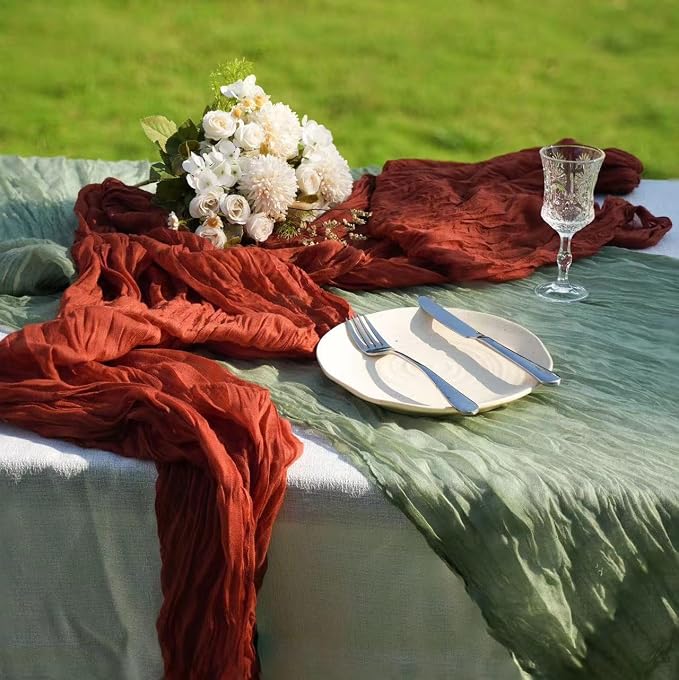 12 Pcs Terracotta Cheesecloth Table Runner 13ft Boho Gauze Cheesecloth Table - Image 7