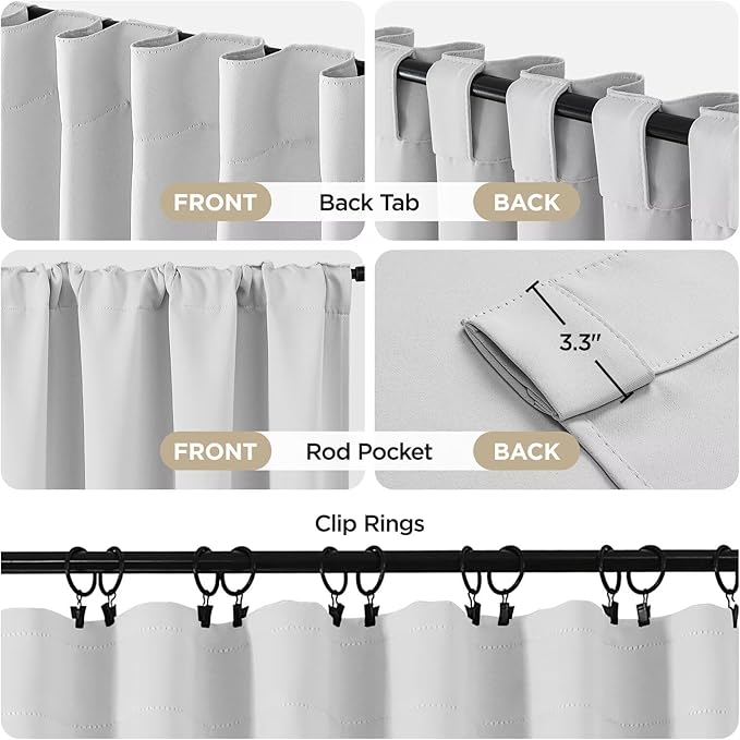 Joydeco 108 Inch 60% Blackout White Curtains 2 Panels,Elegant Soft Sheer Curtains for Bedroom,Thermal Insulated Black Out Drapes for Living Room,Rod Pocket Back Tab Drapes(W52xL108 Inch,Greyish White)
