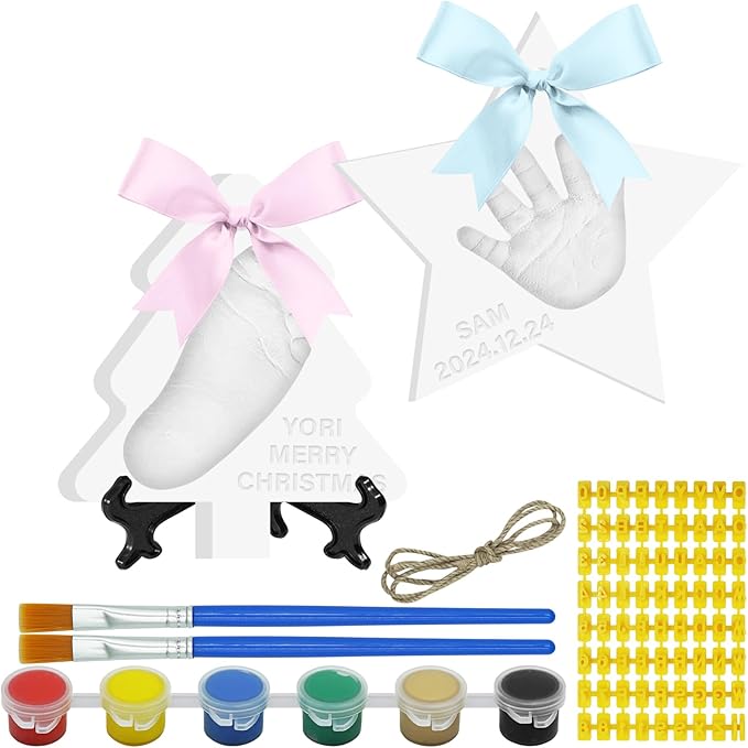 Baby Handprint Footprint Keepsake Ornament Kit, Personalized Baby Foot Printing Kit for Newborn Clay Impression Handmade DIY Imagination to Create