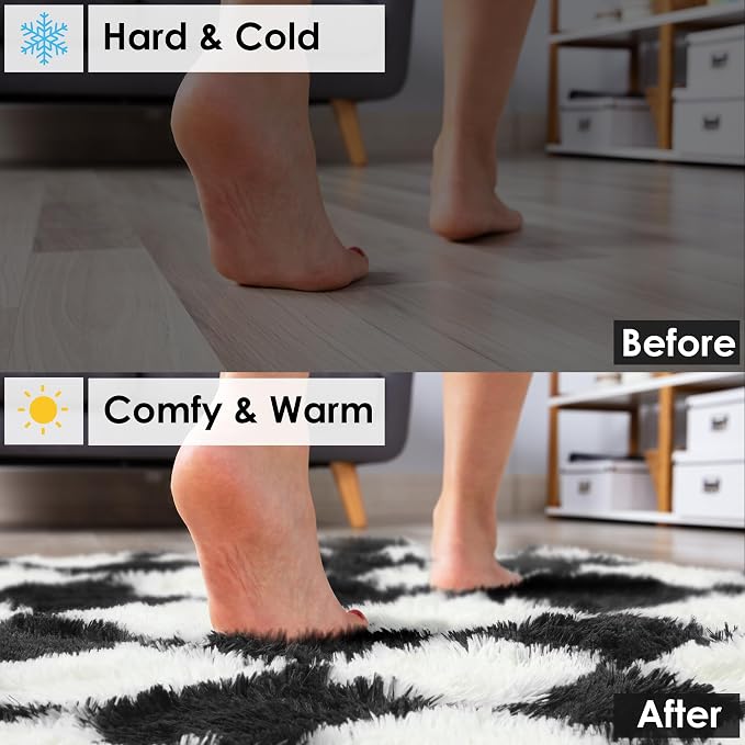 KICMOR 6x9 Area Rugs for Living Room Bedroom, Large Black and White Checkered - Image 6