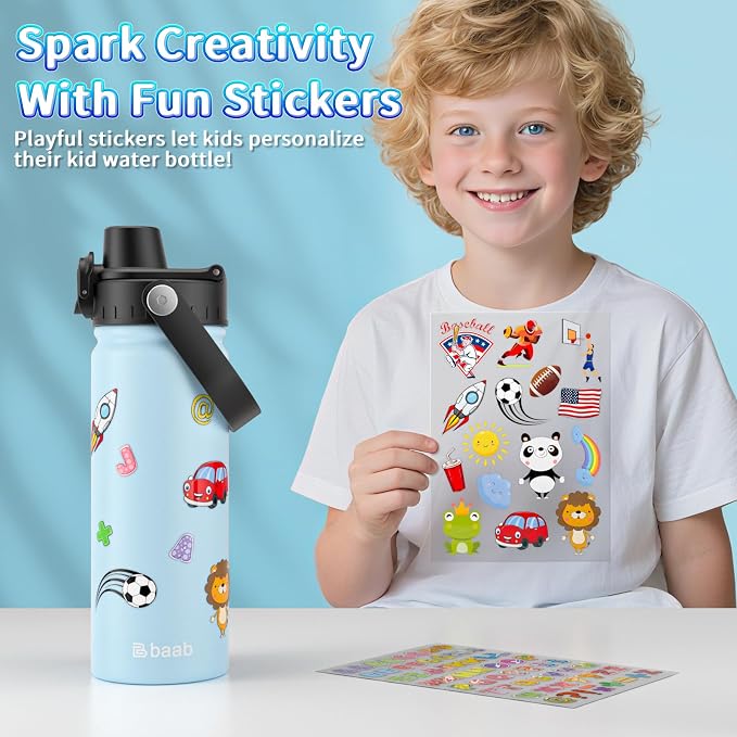 baab 18oz Kids Insulated Water Bottle 18/8 Stainless Steel Kids Cup 2 Pack | - Image 6