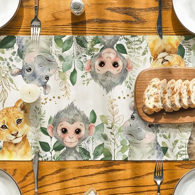 Artoid Mode Animals Elephant Giraffe Baby Shower Table Runner, Seasonal Spring - Image 6