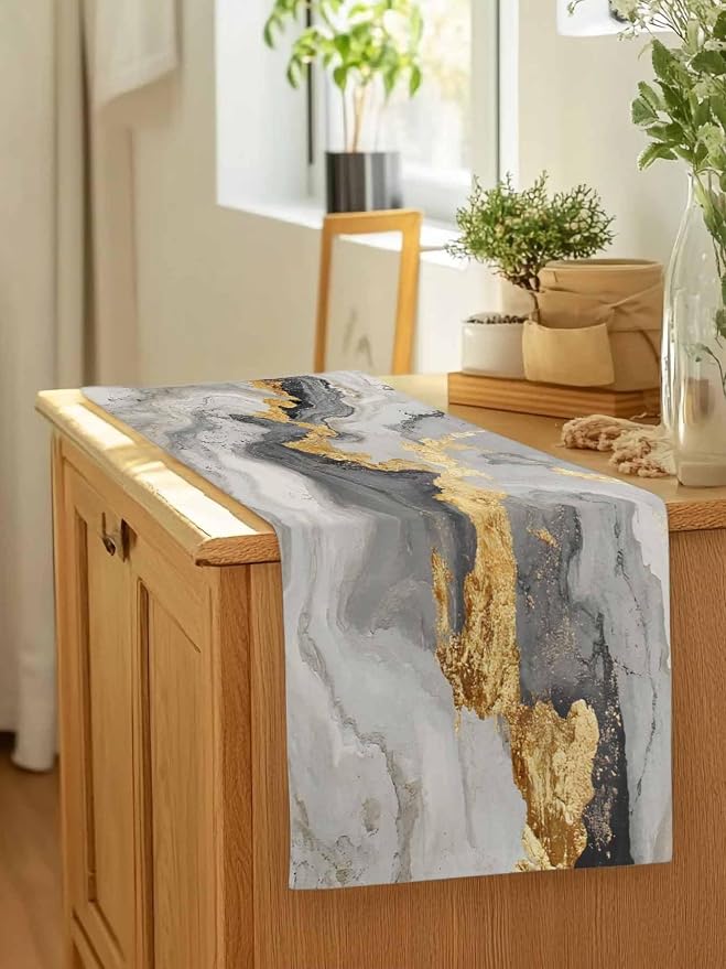 Grey Ombre Marble Table Runners 108 Inches Long, Abstract Art Kitchen Dining - Image 7