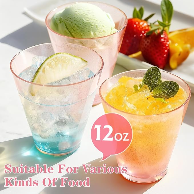 Glowserve 100 Pack 12 oz Pink Disposable Plastic Cups Cocktail Glasses | Cold - Image 2