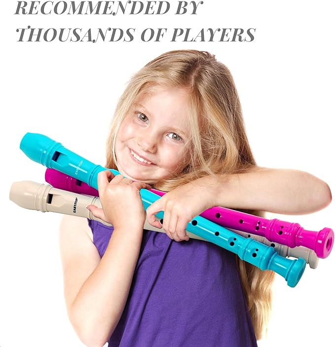 EAST TOP Soprano Recorder for Kids Beginners, 8 Hole Plastic German Fingering Flute Recorder 3 Piece with Cleaning stick, Cotton pouch, Fingering Chart, Colorful box (Hot Pink)