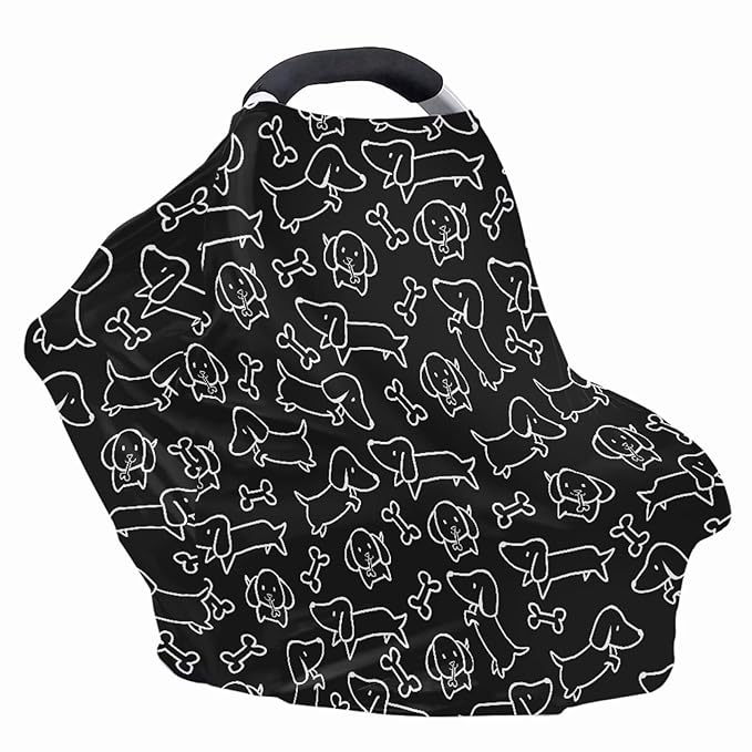 Binienty Dachshund Print Car Seat Cover for Babies Multi Use Nursing Cover for Newborn Boys Girls Soft Breathable Newborn Carrier/Stroller/Shopping Car