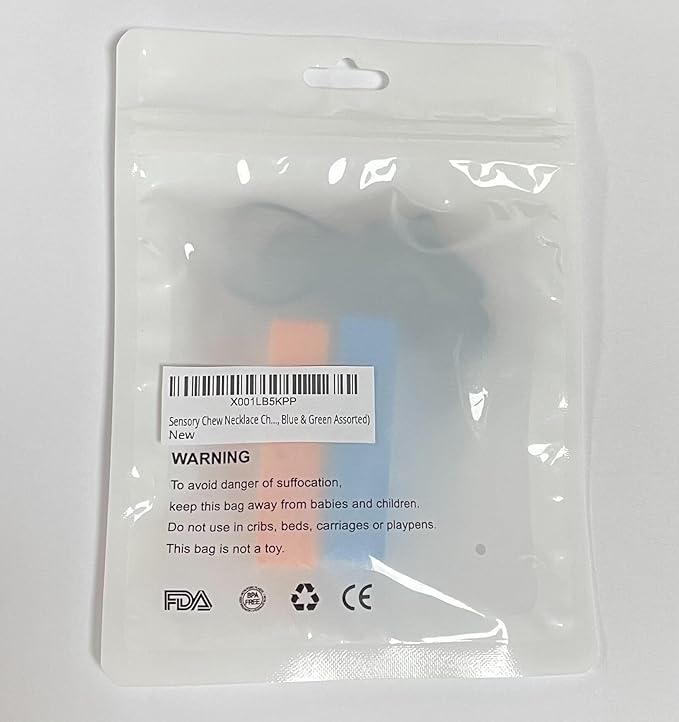 Gafly Sensory Chewing Tool Necklace for Kid's Sensory Integration with Autism and ADHD | Textured Silicone for Teething, and Biting, 2 Pack with Extra Cord and Clasp in Assorted Colors (2 Pack)