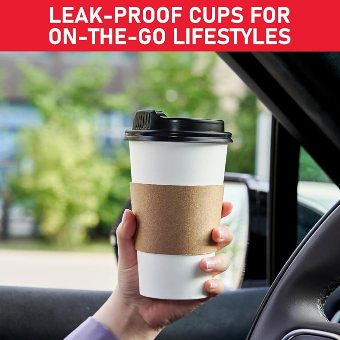 16 oz 50 Pack Coffee Cups with Lids and Sleeves, Hot Paper Coffee Cups with Lids - Image 4