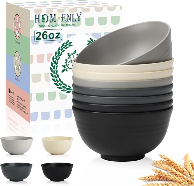 Premium Wheat Straw Bowls 8 PCS Unbreakable Bowl by HOMIENLY