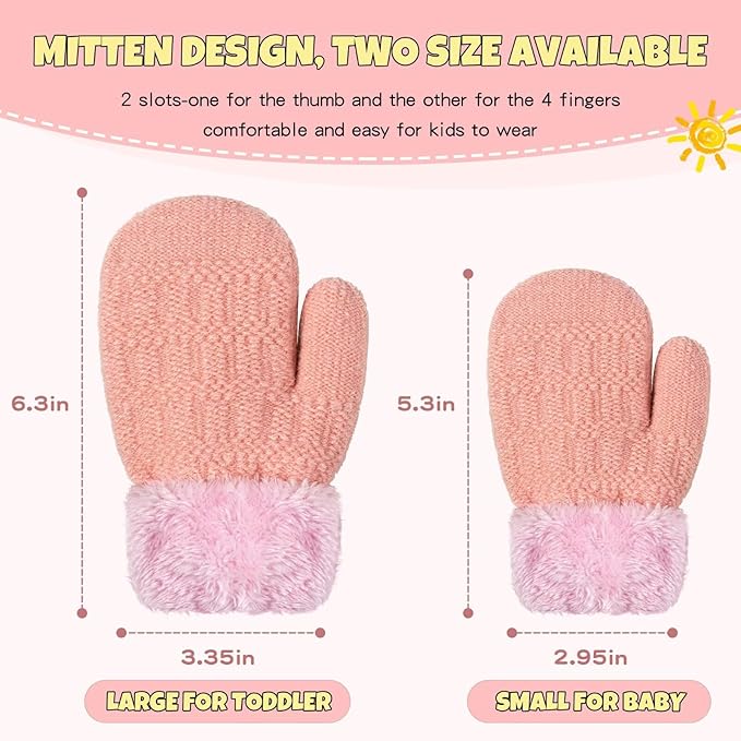 Winter Mittens Gloves Beanie Hat Set for Kids Baby Toddler Children, Thick Warm Knit Fleece Lined Thermal Set for Boys Girls