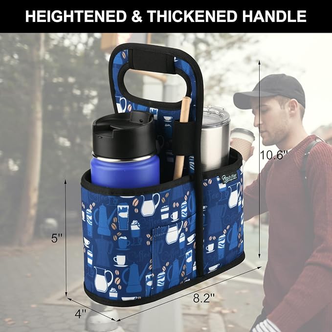 Beautyflier Drink Carrier with Handle for Delivery Reusable Insulated Coffee Cup Carrier Portable Cup Holder with Handle Organizer Tote Bag for Hot & Cold Drinks (2 Cup, Pattern2)