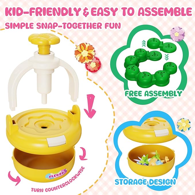 Fabric Flower Bouquets Toys, DIY Flower Making Kit for Kids 4 5 6 7 8 9 10 11 12 Year Old Girl Birthday Christmas Gift, Art and Crafts Kit Flowers Toys for Girls 4-6 6-8 8-12 Year Old (YELLOW)