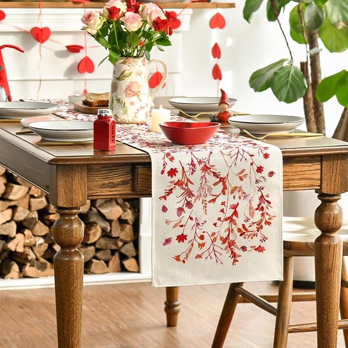 Artoid Mode Floral Leaves Table Runner, Wild Flowers Seasonal Kitchen Dining - Image 3