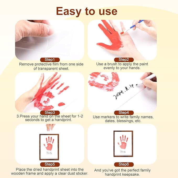 PUDEKO Family Handprint Kit,DIY Colorful Craft Keepsake Family Art Baby Newborn Hand and Footprint Wooden Frame for Home Decor Family Gifts Set(5 Sheets with 8 Colors) (Black)