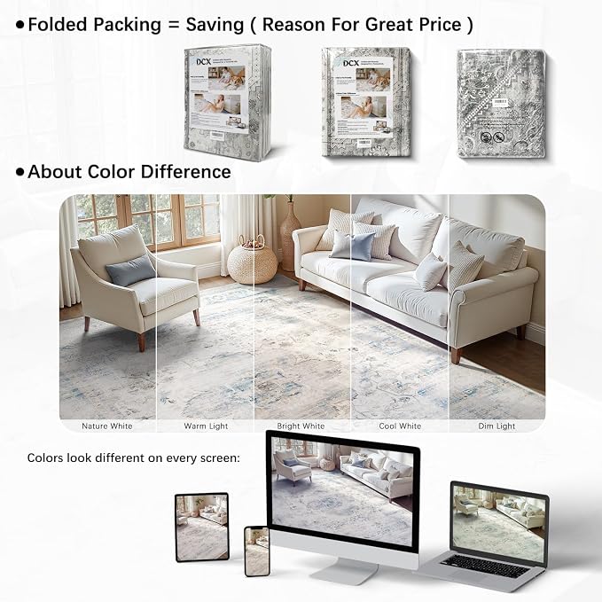 DCX 3x5 Haze Blue Rug, Machine Washable Stain Resistant Distressed Vintage Rug - Image 8