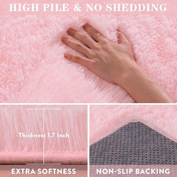 Pink Fluffy Shag Area Rug 8x10 - Image 4