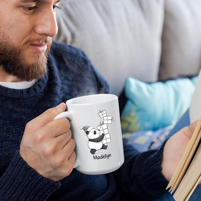 Customized Name Panda Bear Accent Coffee Cup, Personalized Panda Bear Ceramic Teacup Gift For Animal Lover Kids Child on Birthday Christmas, Cute Bears Travel Coffee Mug 11 Oz 15 Oz, Animal White Mug