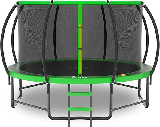 14FT 12FT 10FT 16FT Trampoline with Safety Enclosure, Anti-Rust Coating – ASTM Certified, Heavy-Duty Outdoor Trampoline with Ladder – for Kids & Adults