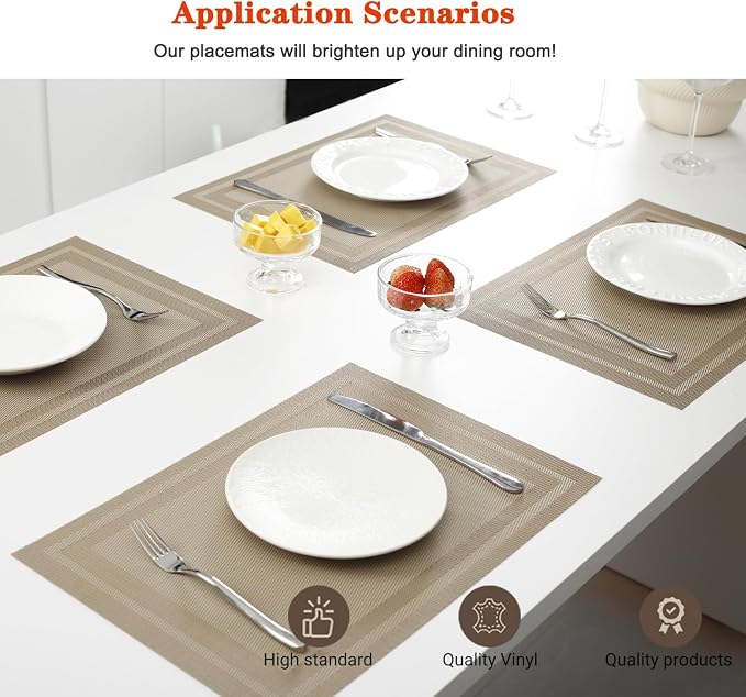Placemats Set of 8, Vinyl PVC Heat Resistant Washable Placemats Set, Non Slip - Image 2