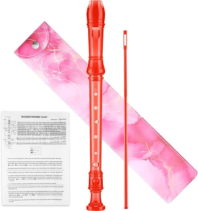 Descant Soprano Music Recorder Instrument For Kids Flute Kids Recorder With Cleaning Rod + Case Bag (Crystal red)