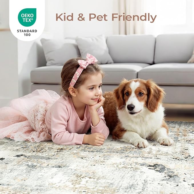 Neutral Area Rug 6x9 Washable Rugs - Image 4