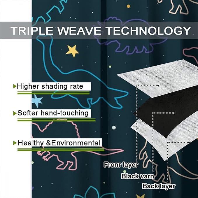 Cartoon Colorful Dinosaur Curtains for Kids Boys Girls Home Decor, Astronaut Funny Outer Space Star Blackout Rod Pocket Window Drapes for Bedroom Living Room W42xL84in 2 Panels