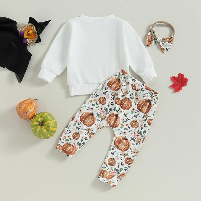 0-4T Toddler Boy Girl Halloween Outfit Fall Clothes Ghost Long Sleeve Sweatshirt Top Pants Baby Halloween Clothes