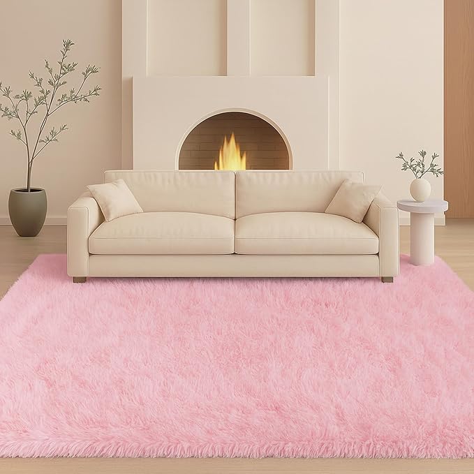 Fluffy Plush Shag Rug 5x7, Ultra Soft Cute Pink Rug - Image 8
