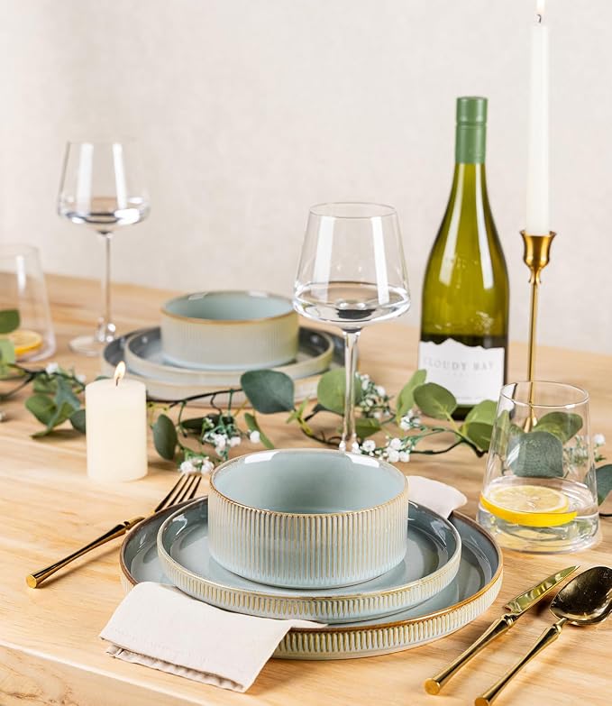 Ceramic Dinnerware Set for 4, 12-Piece Plates and Bowls Set | Lightweight - Image 5