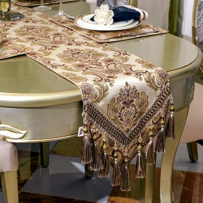 European Jacquard Fabric Multi-Tassels Table Runner - Image 3