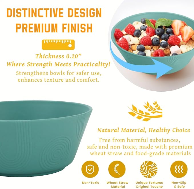 Wheat Straw Bowl Sets of 6-36oz Cereal Bowls, Microwave and Dishwasher Safe - Image 3