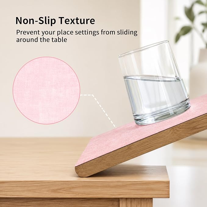 Maxpearl Faux Leather Placemats Set of 6, Light Pink | Waterproof - Image 5