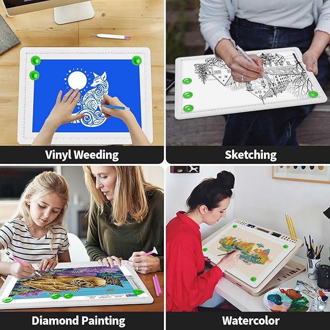 Zocelight Rechargeable A3 Light Box for tracing,Diamond Art Light Board with 4 Magnets,Wireless Light Pad for Diamond Painting,Ultra Bright Light Table for Drawing, Sketching,Animation(White)