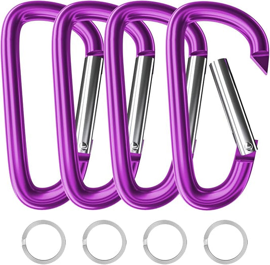 sprookber 4" & 5" Extra Large Aluminum Carabiner D Ring, Caribeener Clips, Spring Snap Hook for Keychain Clip, Set of 4