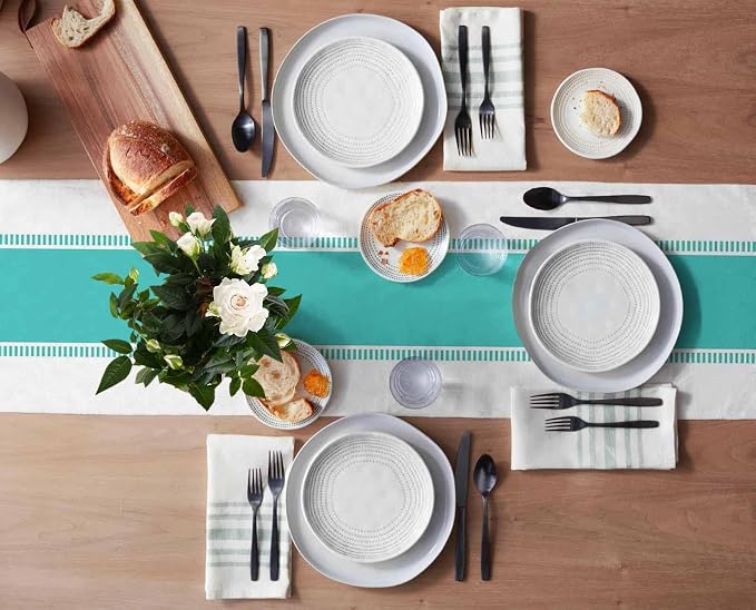 Teal Stripes Table Runners 16x72 inches Long, Non Slip Modern Table Runner - Image 3