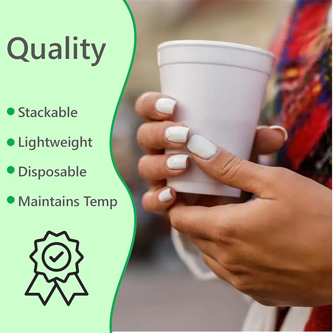 10OZ Foam Cups With Lids for Hot & Cold Drinks, USA-Made 100-Pack - Image 6