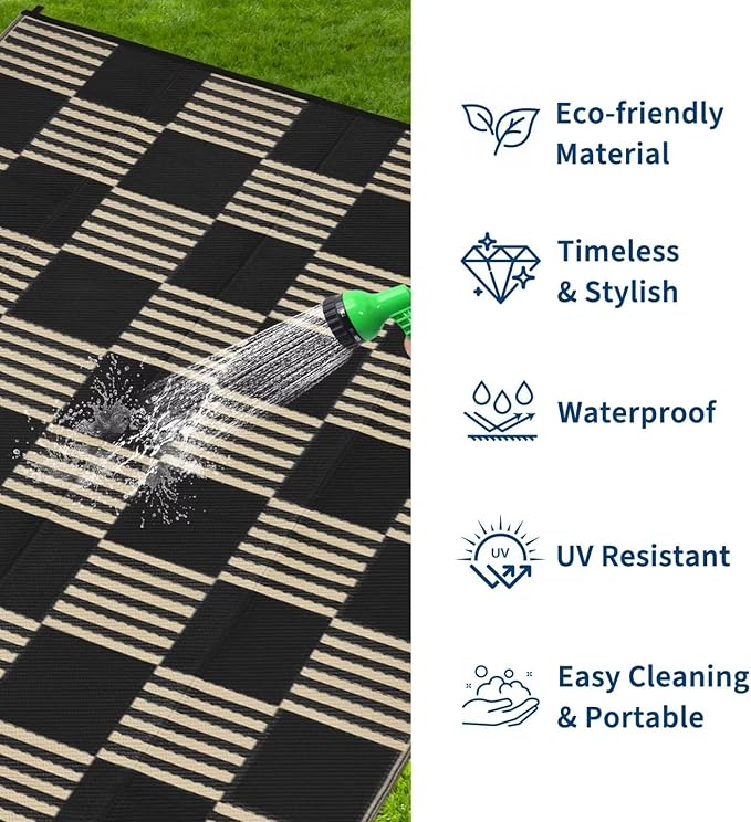 Garvee Waterproof Outdoor Rug 6x9, Checkered Foldable Plastic Straw Patio - Image 3