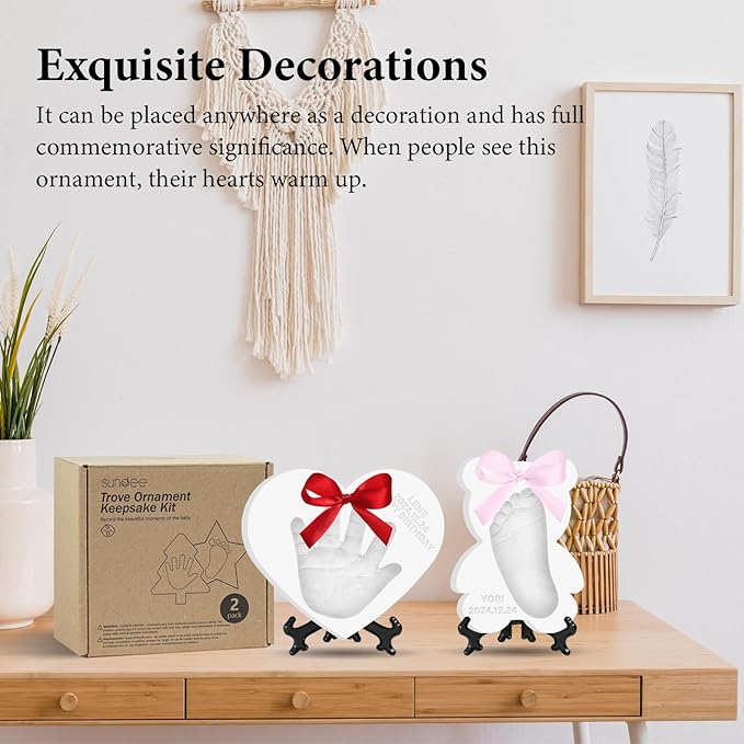 Baby Handprint Footprint Keepsake Ornament Kit, Personalized Baby Foot Printing Kit for Newborn Clay Impression Handmade DIY Imagination to Create