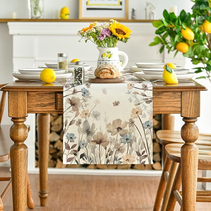 Artoid Mode Brown Poppy Flowers Floral Blossom Summer Table Runner, Fall - Image 2